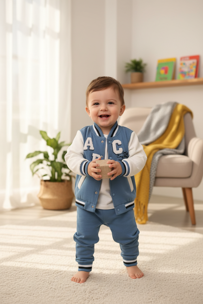 Baby Boy 3 Piece Varsity Jacket - Bodysuit & Jogger Set
