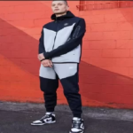 Tech Fleece Black & Grey Color Block Zip Up Hoodie With Joggers
