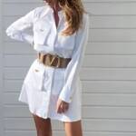 Pocket Belted Collar Shirt Dress