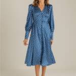 ⁦Polka Dot Patterned Button Up Satin Dress⁩ - الصورة ⁦3⁩
