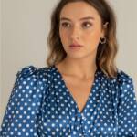 ⁦Polka Dot Patterned Button Up Satin Dress⁩ - الصورة ⁦4⁩