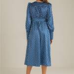 ⁦Polka Dot Patterned Button Up Satin Dress⁩ - الصورة ⁦2⁩