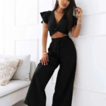 ⁦Twist Front Top & Wide Leg Pants Set⁩ - الصورة ⁦2⁩