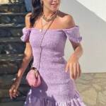 Shirred Ruffle Hem Fitted Dress