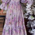 Allover Floral Print Shirred Off Shoulder Slit Ruffle Hem Dress - Image 2