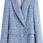Double Breasted Tweed Blue Blazer Coat - Image 2