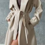 Cream Leather Belted Trench Coat