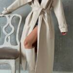 ⁦Cream Leather Belted Trench Coat⁩ - الصورة ⁦3⁩