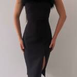 Black Midi Dress With Feathers