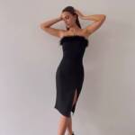 Black Midi Dress With Feathers - Image 2