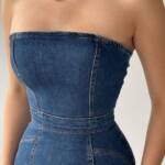 ⁦STRAPLESS DENIM MIDI DRESS⁩ - الصورة ⁦4⁩