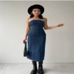 STRAPLESS DENIM MIDI DRESS