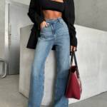 Washed Denim Wide Leg High Waist