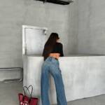⁦Washed Denim Wide Leg High Waist⁩ - الصورة ⁦2⁩