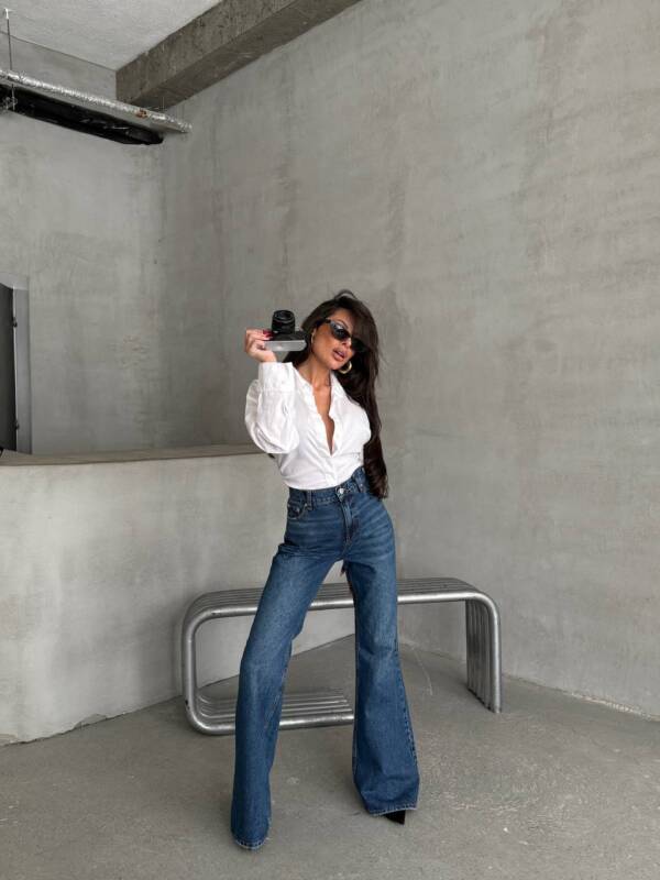 ⁦Dark Denim Wide Leg High Waist⁩ - الصورة ⁦4⁩