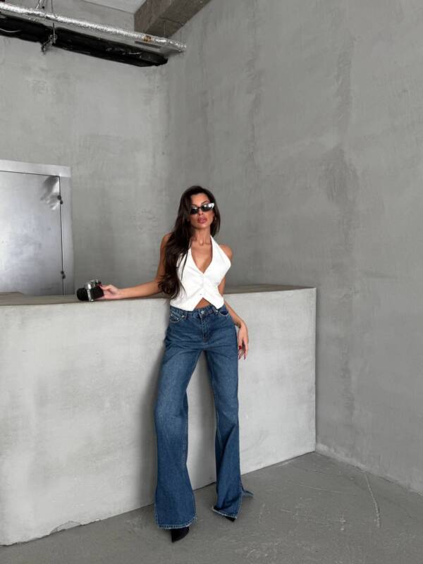 Dark Denim Wide Leg High Waist - Elephant Leg - Image 4