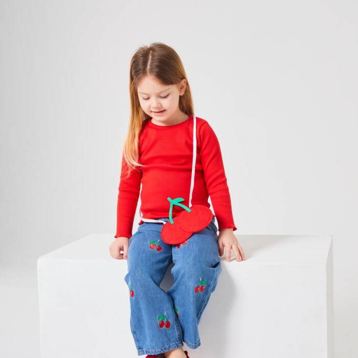 Girls set Jeans and top with cherry bag