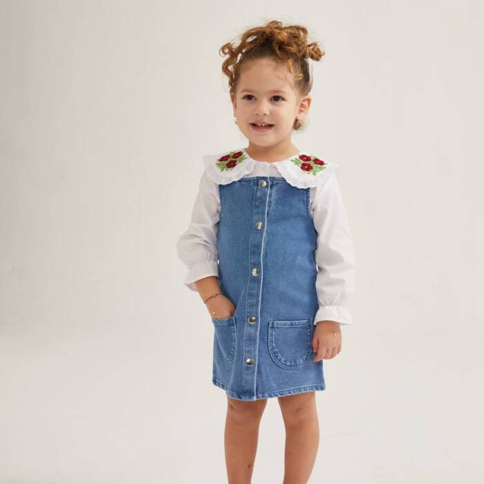 Girls dresses denim with embroidered shirt