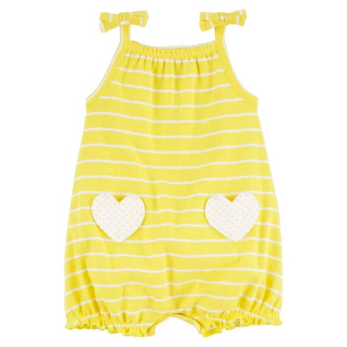Carter's Baby Girls Heart Pocket Striped Cotton Romper