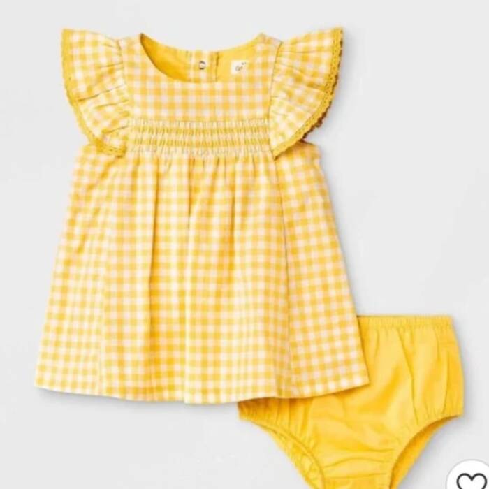 Cat & Jack Yellow White Gingham Smocked Ruffle Dress